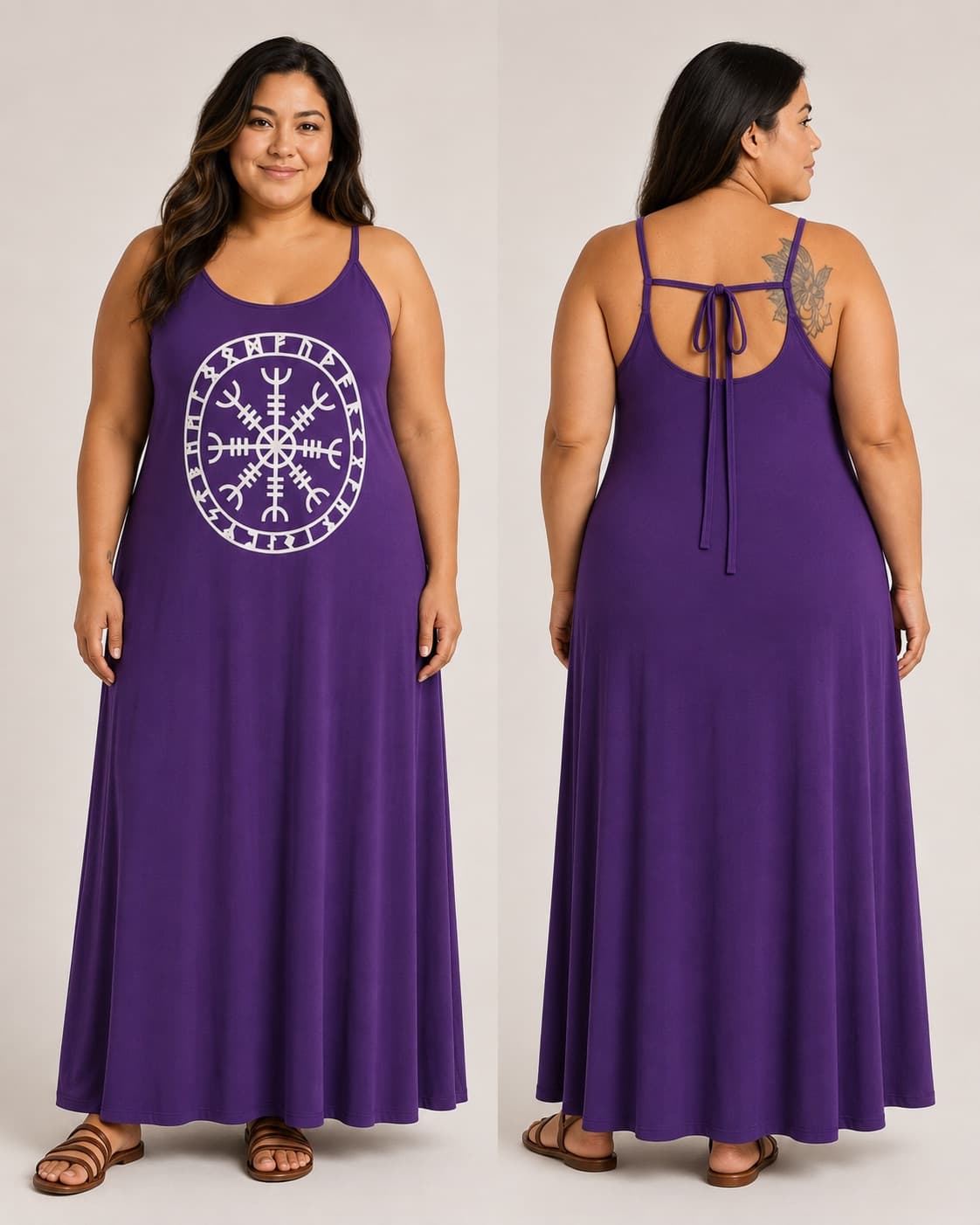 Vestido de Alça Elmo com Alfabeto de Runas — Roxo Intenso