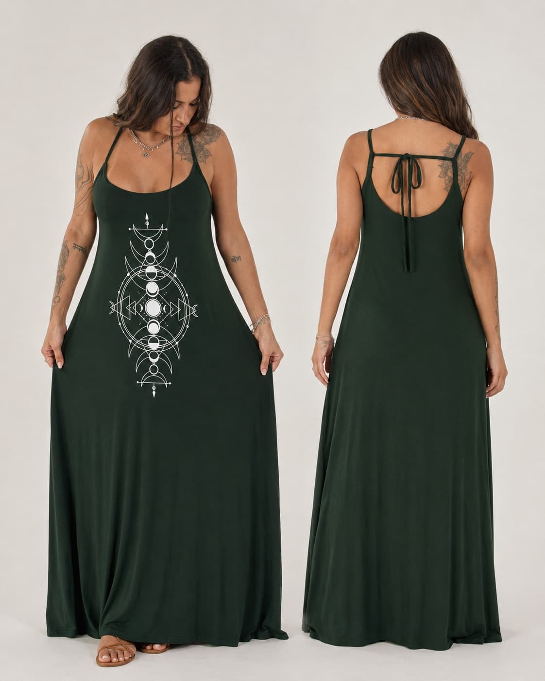 Vestido de Alça Fases da Lua Grande — Verde Floresta Escuro