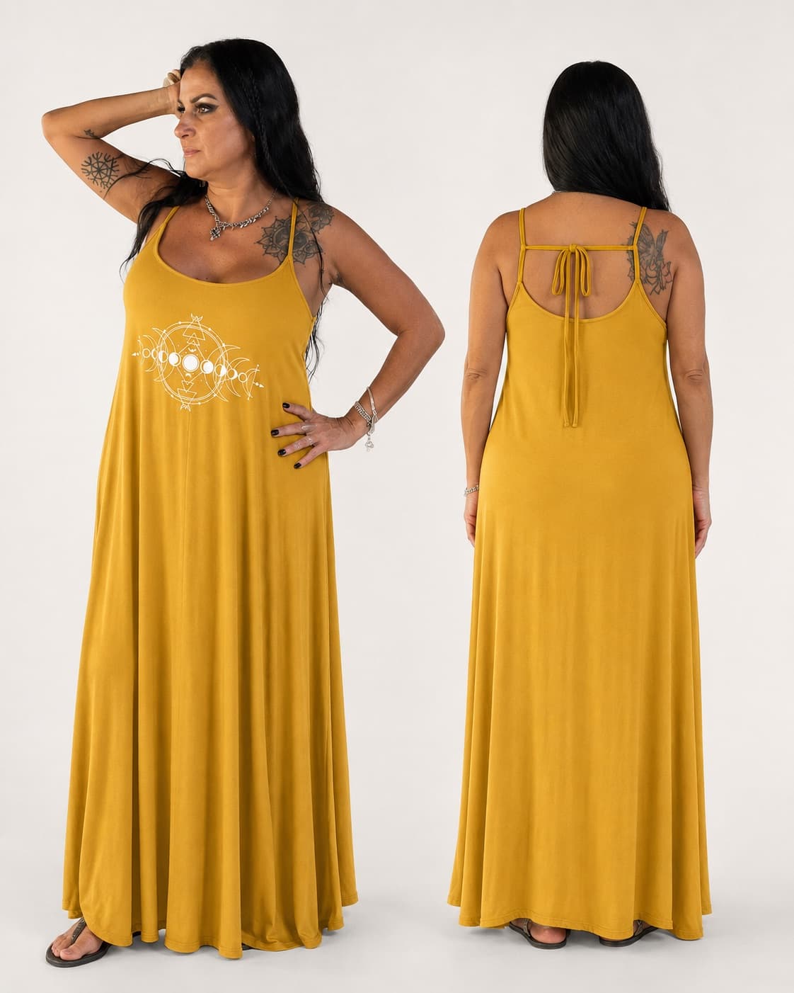Vestido de Alça Fases da Lua Pequena — Amarelo Mostarda