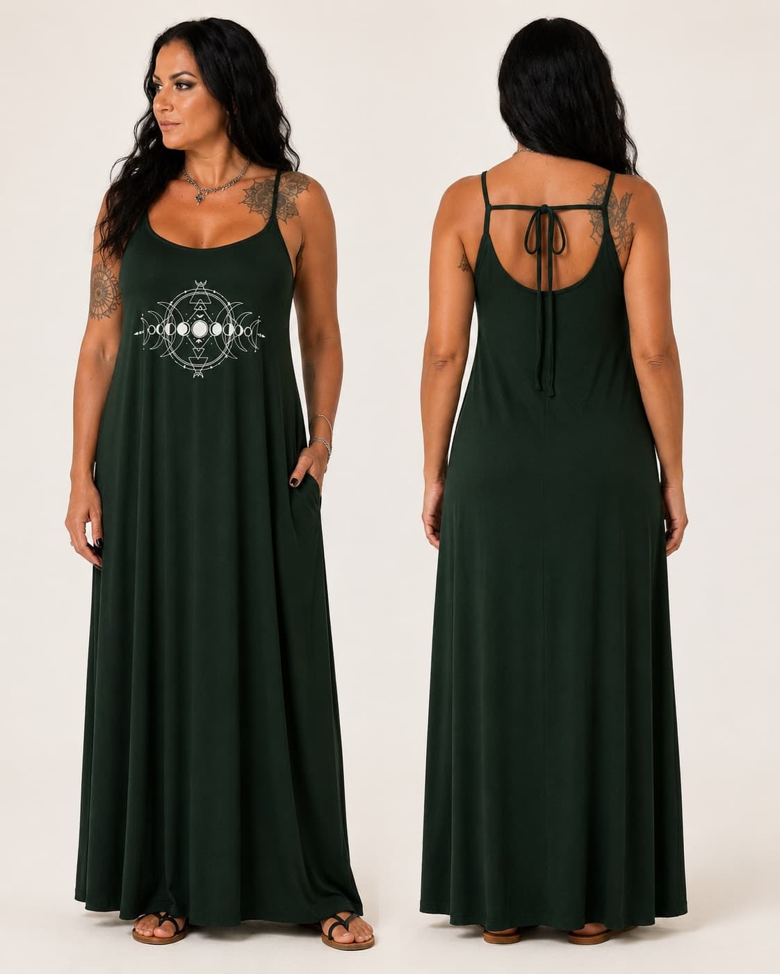 Vestido de Alça Fases da Lua Pequena — Verde Floresta Escuro