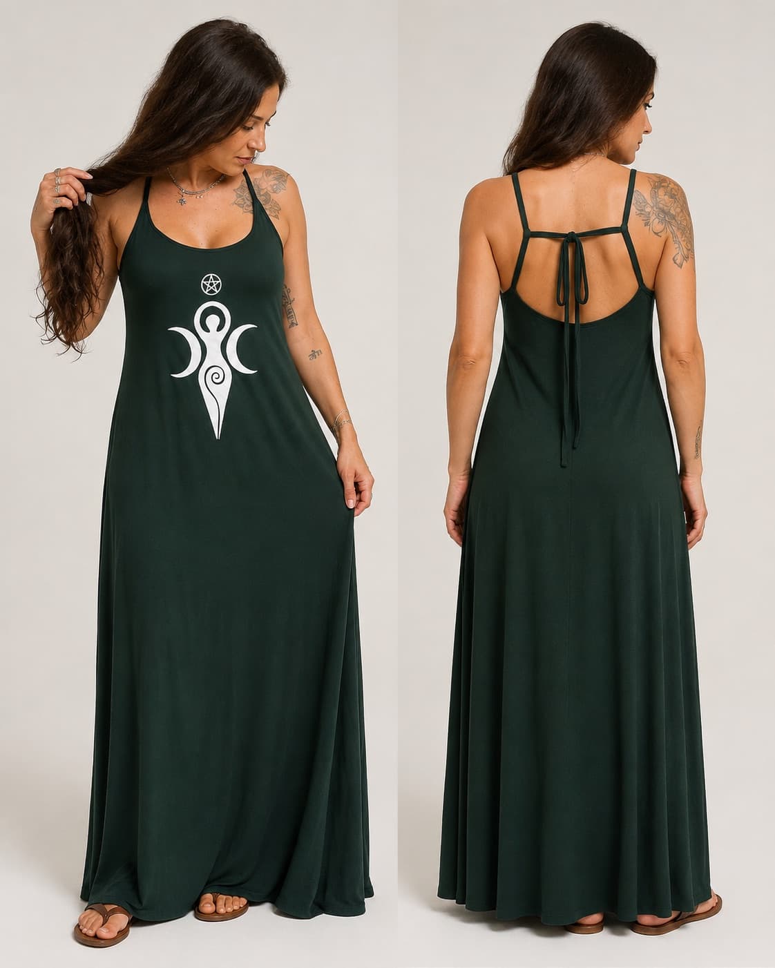 Vestido de Alça Grande Mãe — Verde Floresta Escuro