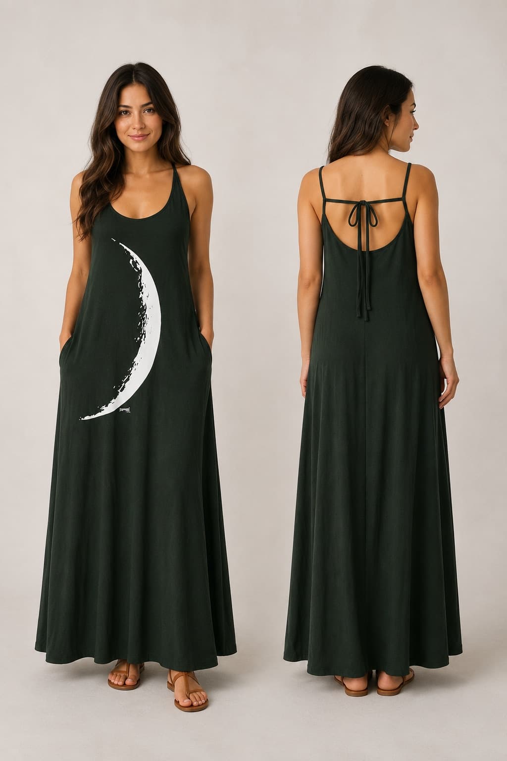 Vestido de Alça Minguante Grande — Verde Floresta Escuro