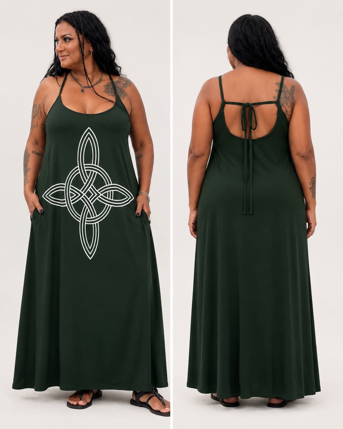 Vestido de Alça Nó de Bruxa — Verde Floresta Escuro