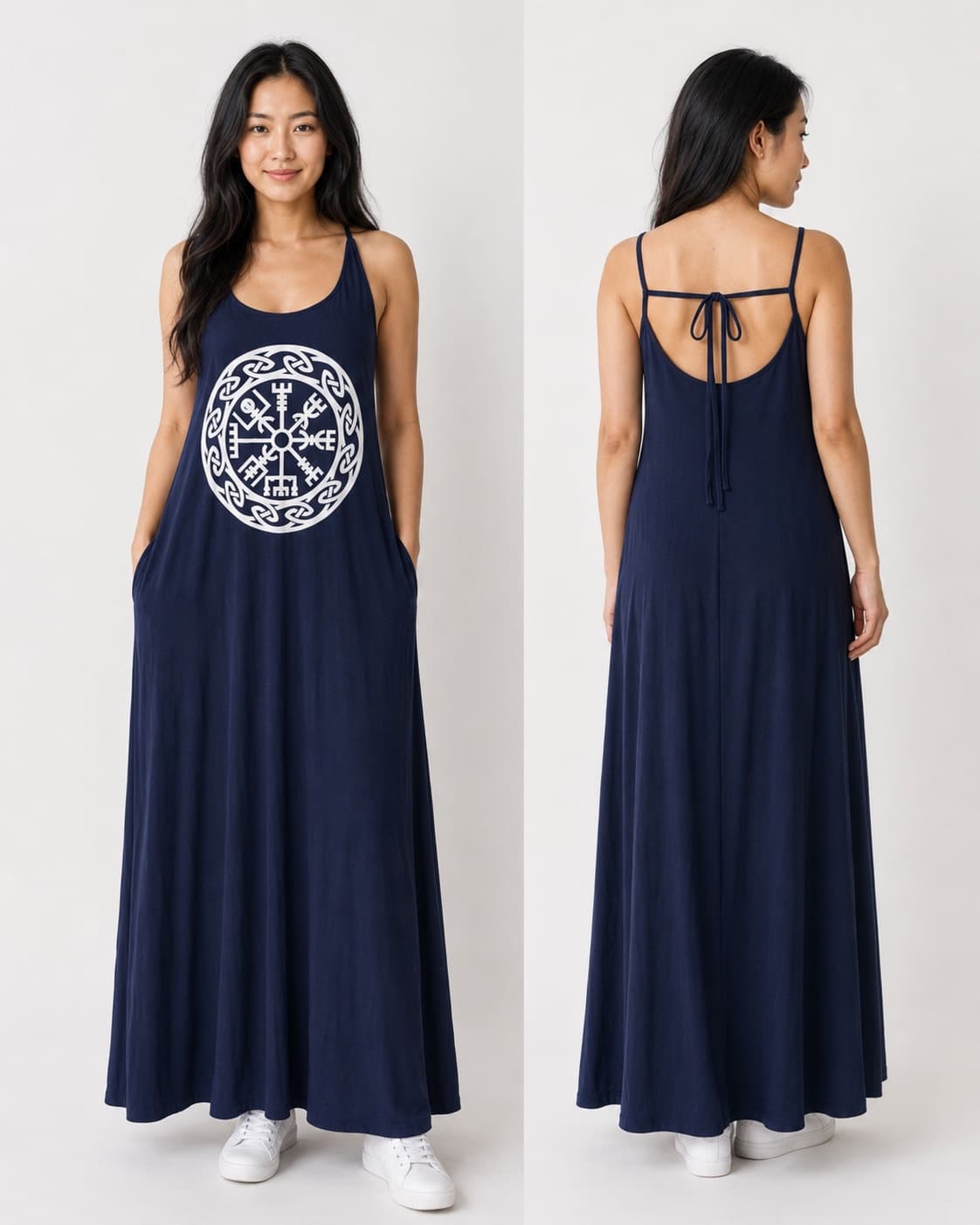Vestido de Alça Vegvísir — Azul Marinho