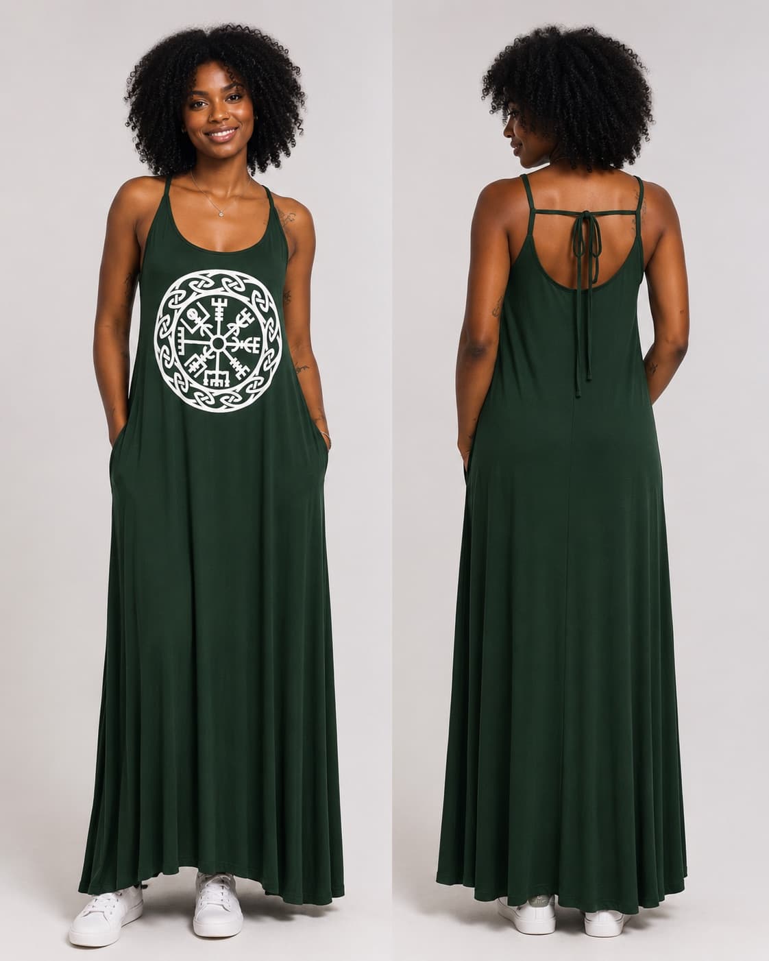 Vestido de Alça Vegvísir — Verde Floresta Escuro