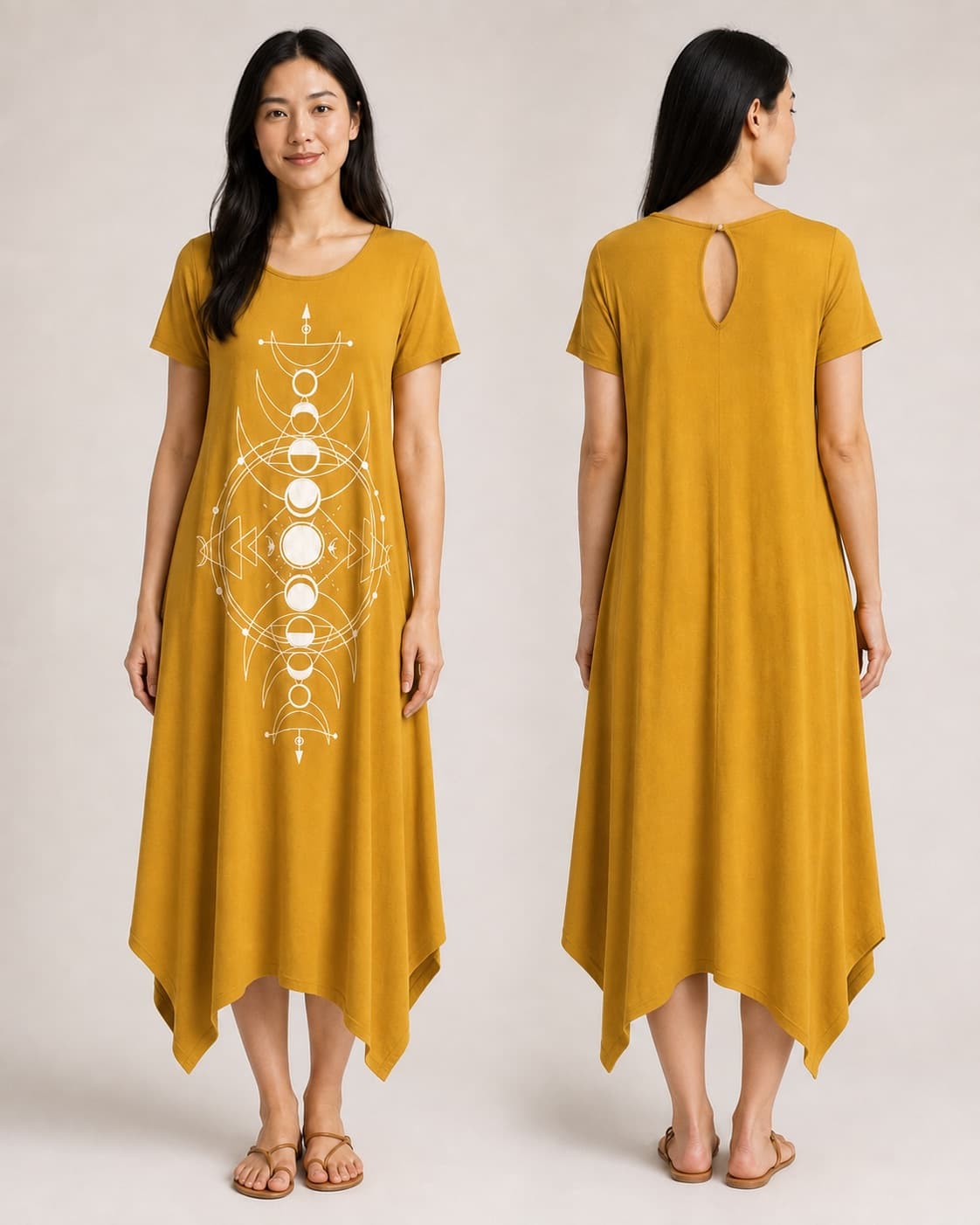 Vestido de Manga Fases da Lua Grande — Amarelo Mostarda