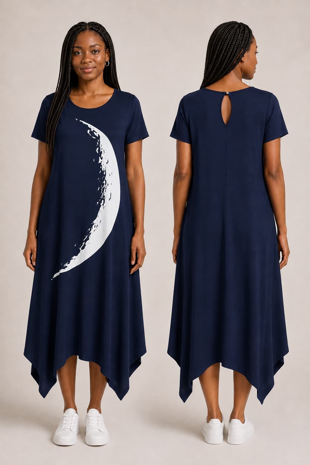 Vestido de Manga Minguante Grande — Azul Marinho