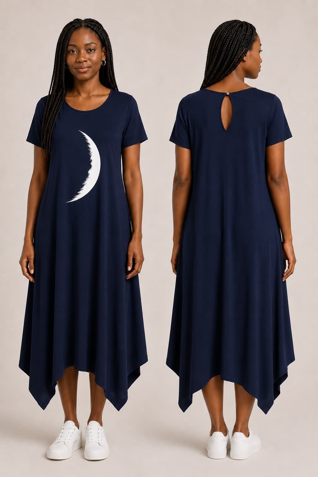 Vestido de Manga Minguante Pequena — Azul Marinho