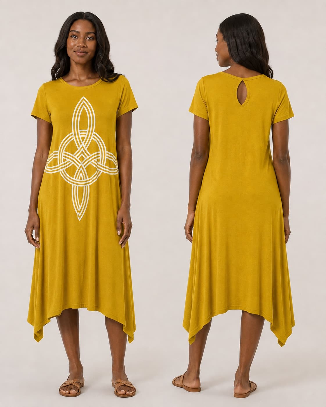 Vestido de Manga Nó de Bruxa — Amarelo Mostarda