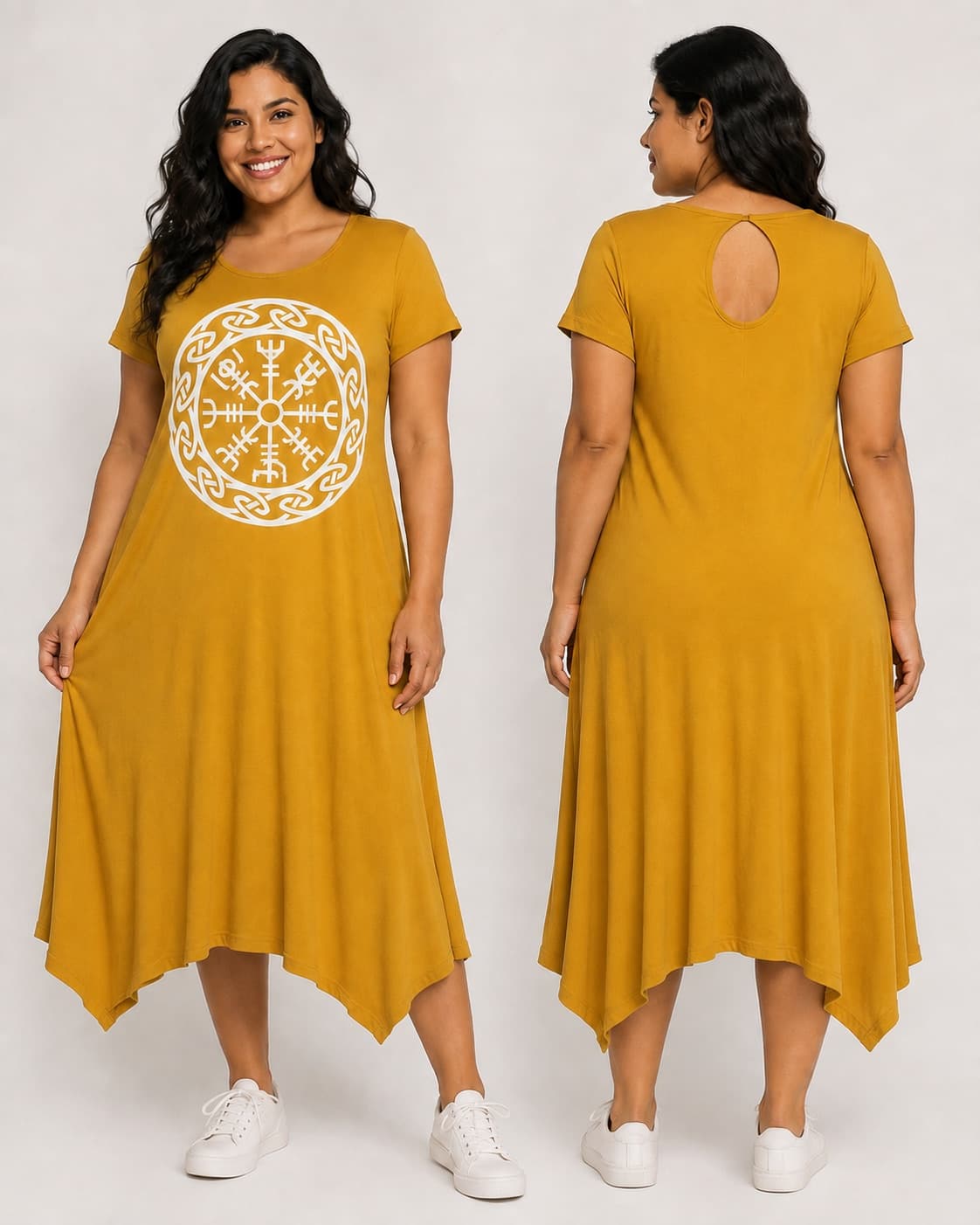 Vestido de Manga Vegvísir — Amarelo Mostarda