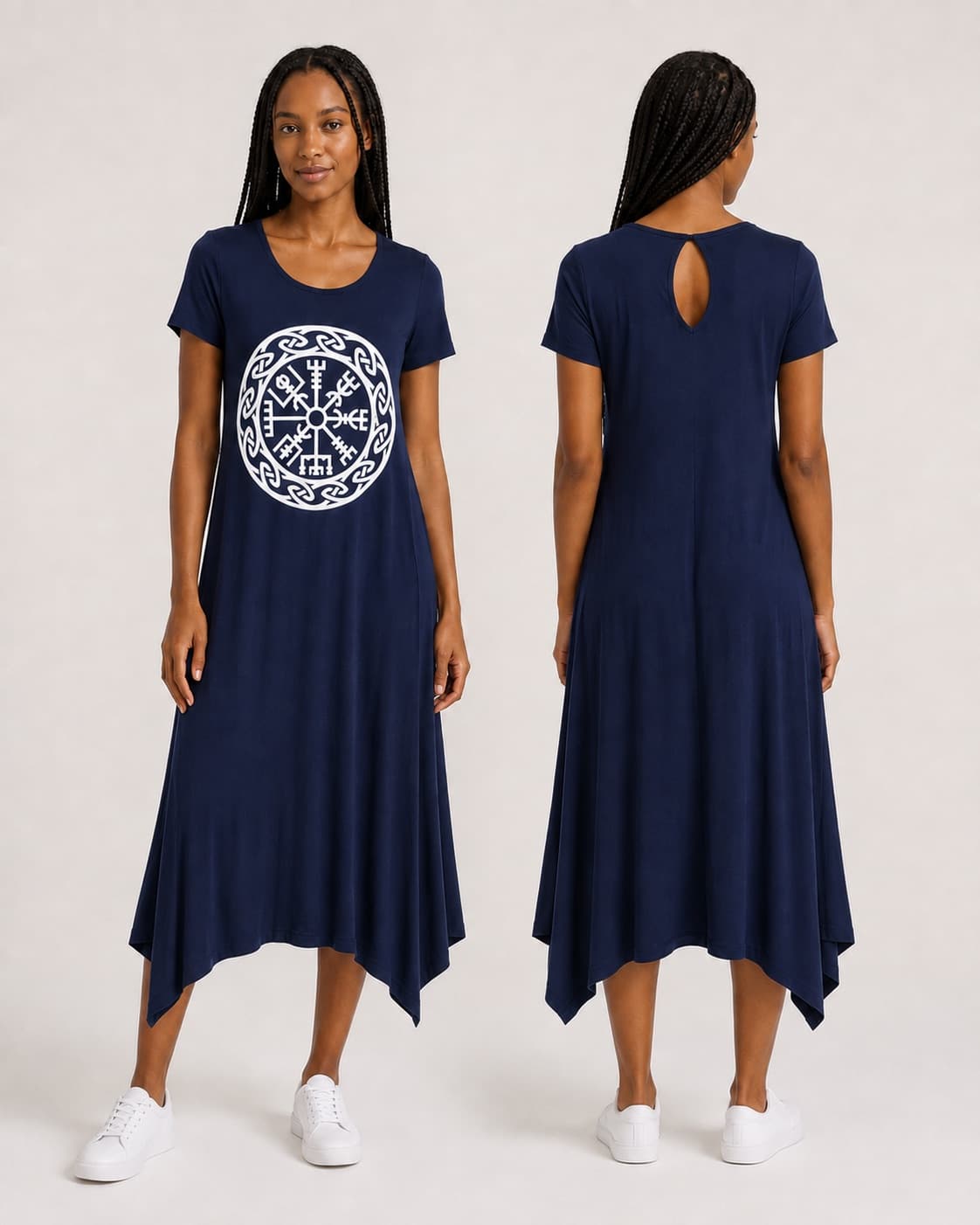 Vestido de Manga Vegvísir — Azul Marinho