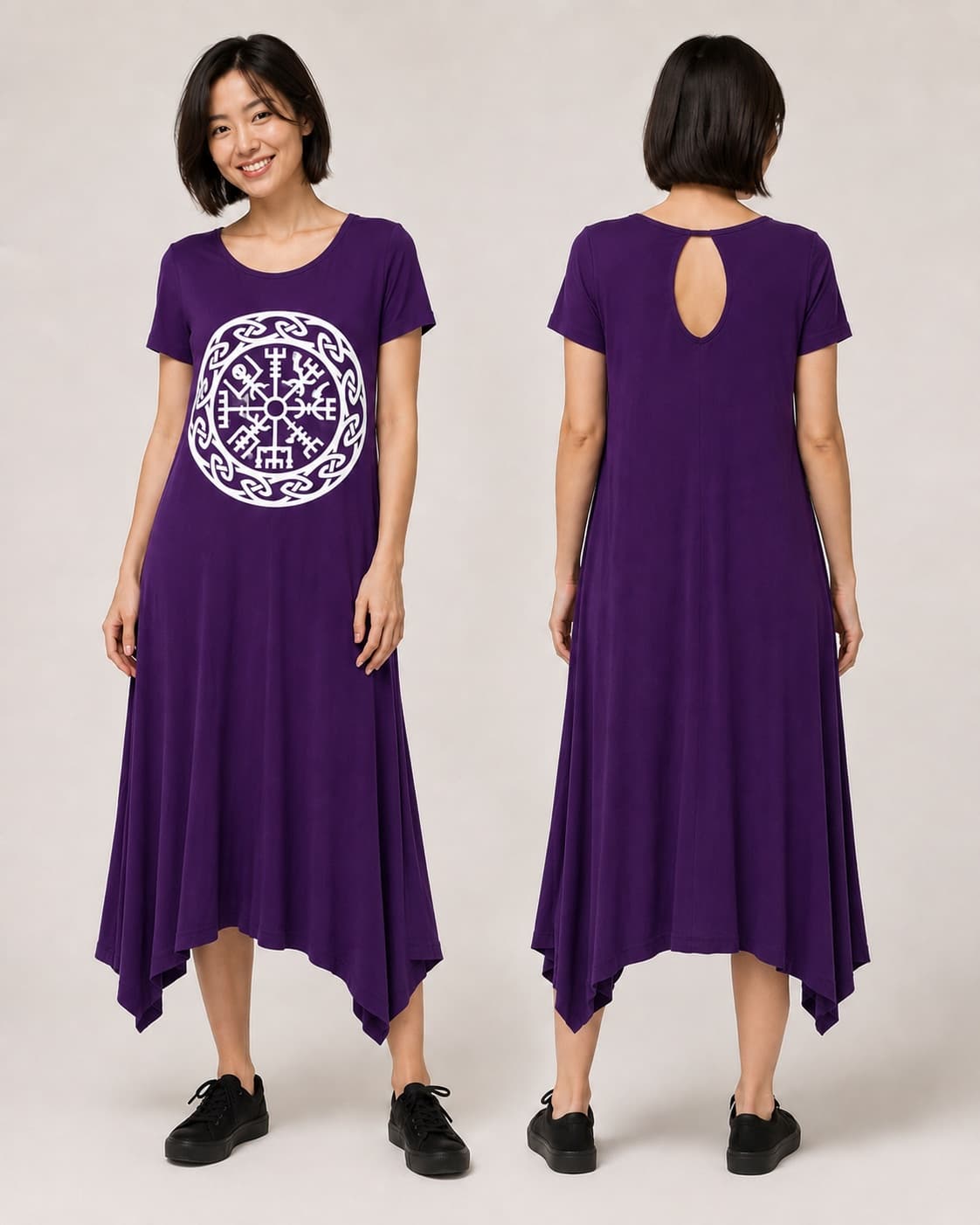 Vestido de Manga Vegvísir — Roxo Intenso